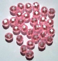 25 8mm Faceted Pink Pearl Glass Firepolish Beads